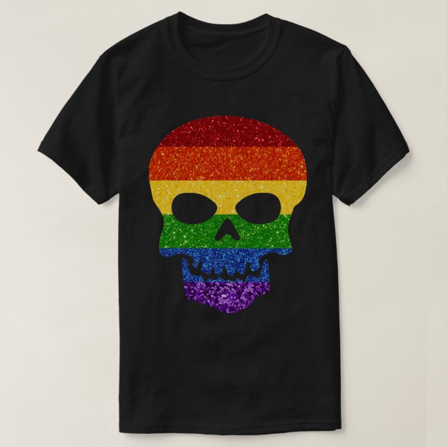 LGBT Glitter Rainbow Skull T-Shirt (Design Front)