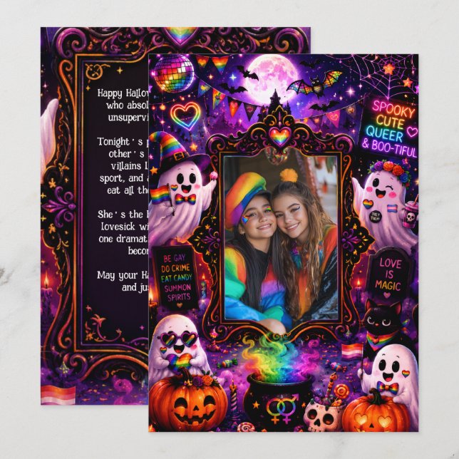 🎃🌈 LGBT Halloween Custom Photo Greeting card (Front/Back)