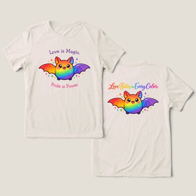 🦇🌈LGBT Halloween Love is Magic. Pride is Power. Tri-Blend Shirt (Design Front & Back)