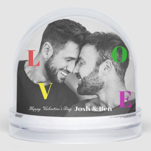 LGBT Happy Valentine's Day Custom Photo Monogram Snowglobe