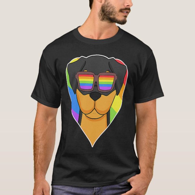 LGBT Heart Love Gay Pride Rainbow Animal Rottweile T-Shirt (Front)