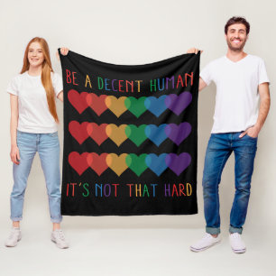 LGBT Heart Retro Be A Decent Human It's Not That Fleece Blanket