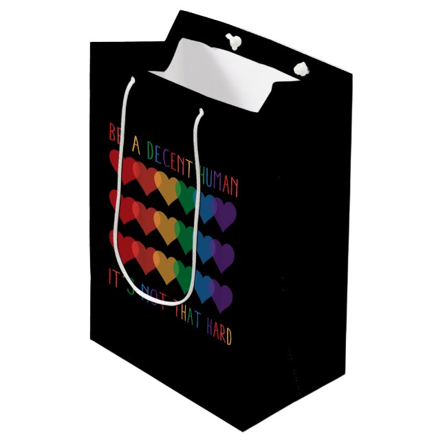 LGBT Heart Retro Be A Decent Human It's Not That Medium Gift Bag (Front Angled)