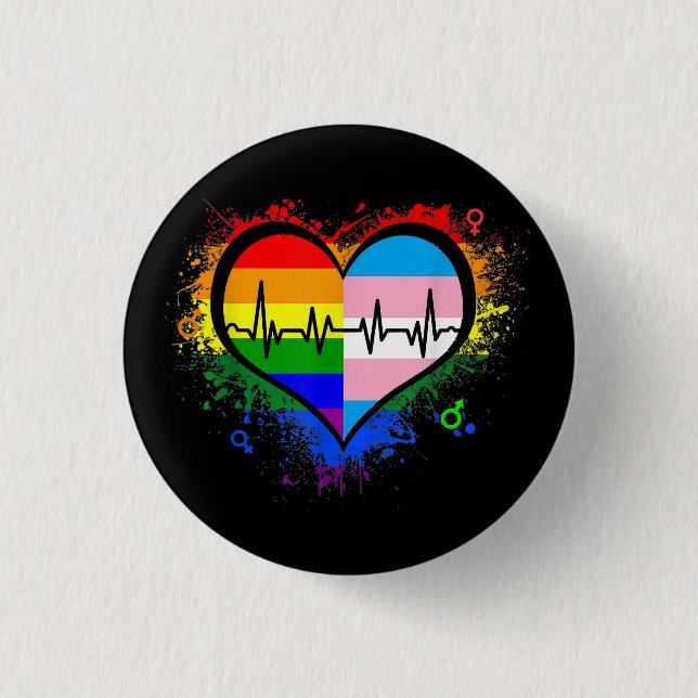 LGBT Heartbeat EKG Shirt Gay Lesbian Transgender L 3 Cm Round Badge (Front)