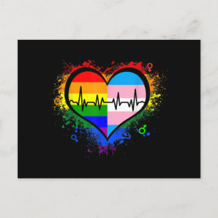 LGBT Heartbeat EKG Shirt Gay Lesbian Transgender L Holiday Postcard