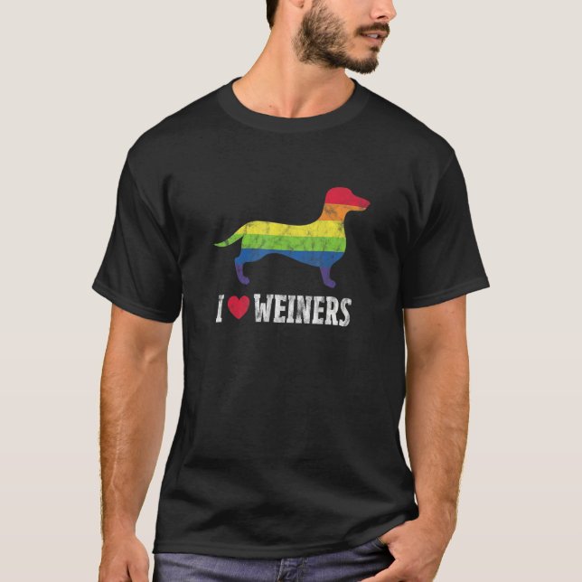 LGBT I Love Weiners Gay Bisexual Trans Pride Rainb T-Shirt (Front)