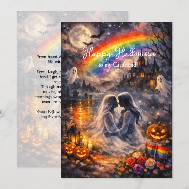 🎃🌈 LGBT Lesbian  Halloween Love card (Front/Back)