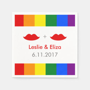 LGBT Lesbian Lips Rainbow Wedding Napkin