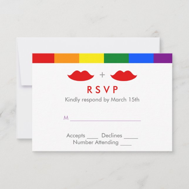 LGBT Lesbian Lips Rainbow Wedding RSVP Card (Front)