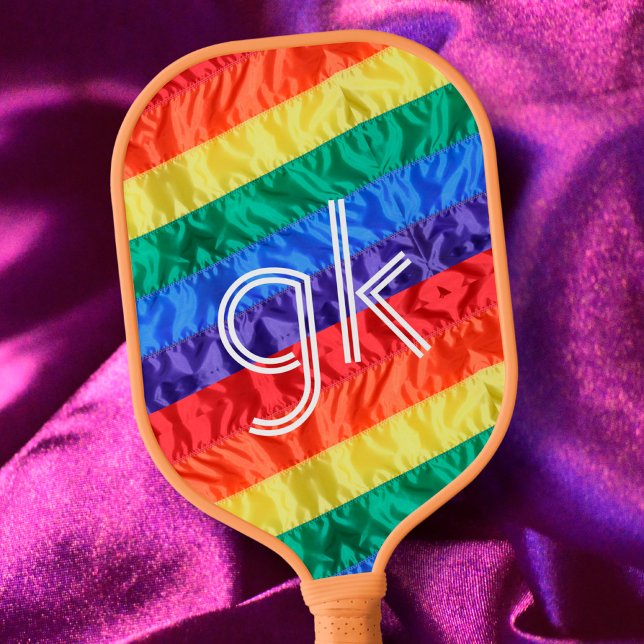 LGBT LGBTQ Rainbow Flag Gay Pride Monogram Initial Pickleball Paddle (Creator Uploaded)