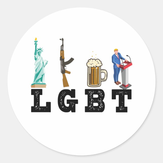 LGBT Liberty Guns Beer Trump Political Gift Classic Round Sticker (Front)