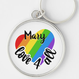 LGBT Love For All Striped Heart Personalised Key Ring
