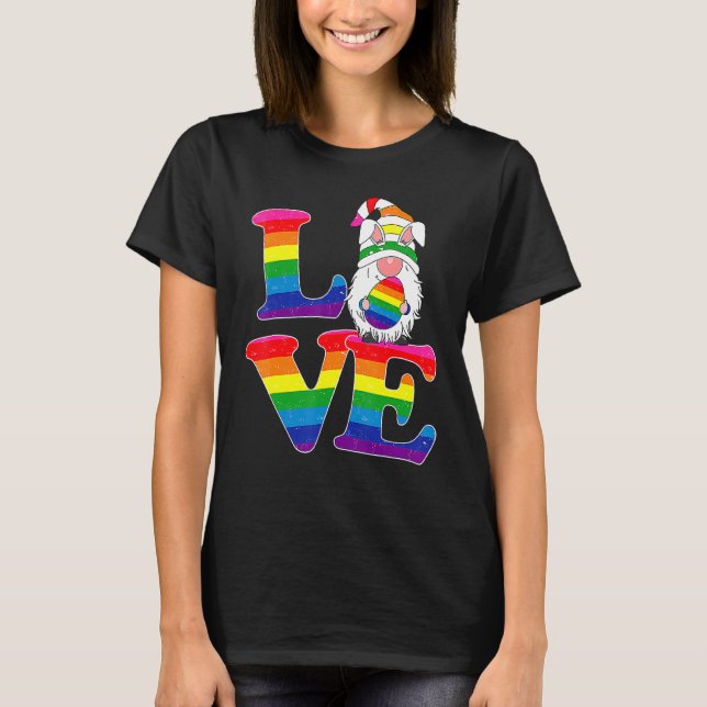 Lgbt Love Gnome Easter Day Couple Lesbian Gay Outf T-Shirt (Front)