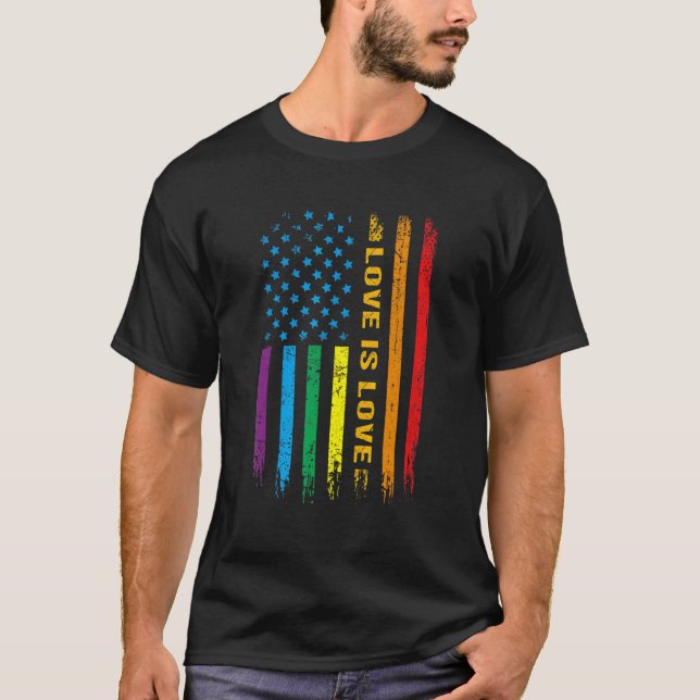 Lgbt Love Is Love American Flag Gay Pride Lgbtq T-Shirt (Front)