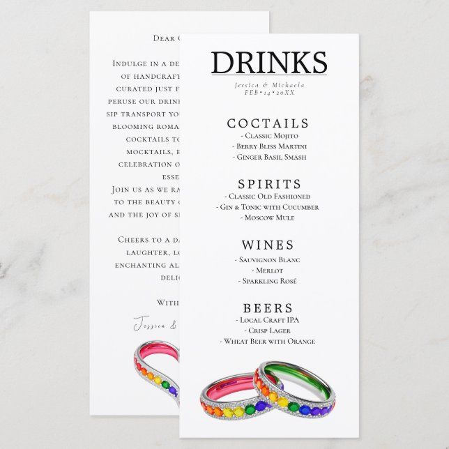 🌈  LGBT + lovely text Intertwined in Pride Menu (Front/Back)