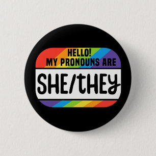LGBT Name Tag Nonbinary Pronouns She They 6 Cm Round Badge