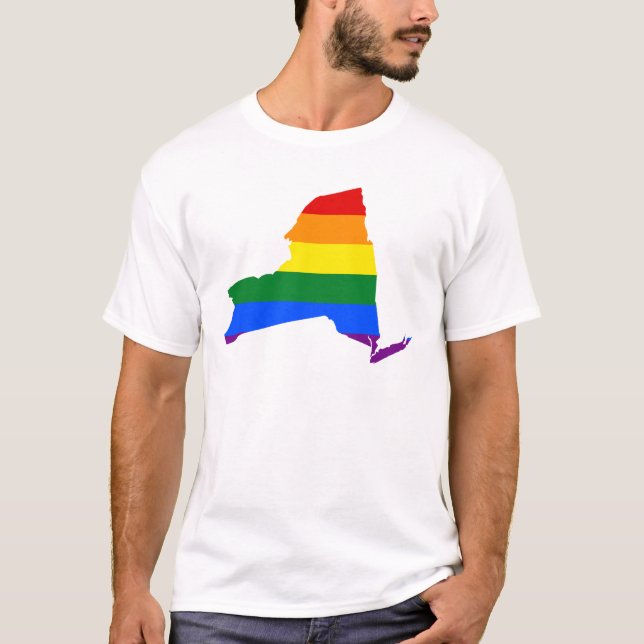 LGBT New York, US state flag map T-Shirt (Front)