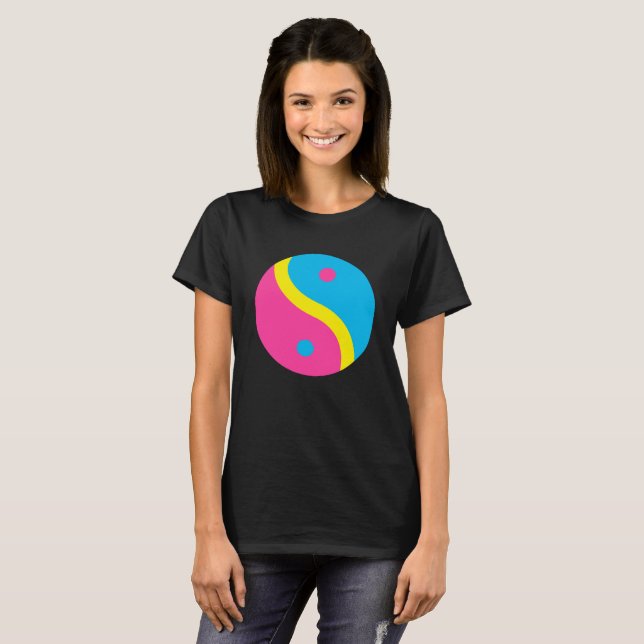 LGBT Pansexual Pride Flag Colours Yin Yang T-Shirt (Front Full)