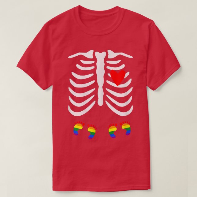 Lgbt Pregnancy Announcement Twin Skeleton Baby Les T-Shirt (Design Front)