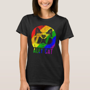 Lgbt Pride Ally Cat Rainbow  Flag Gay Lesbian Supp T-Shirt
