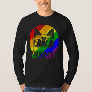 Lgbt Pride Ally Cat Rainbow  Flag Gay Lesbian Supp T-Shirt