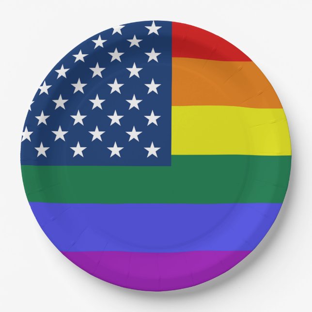 LGBT Pride American Flag with Stars Paper Plate (Front)