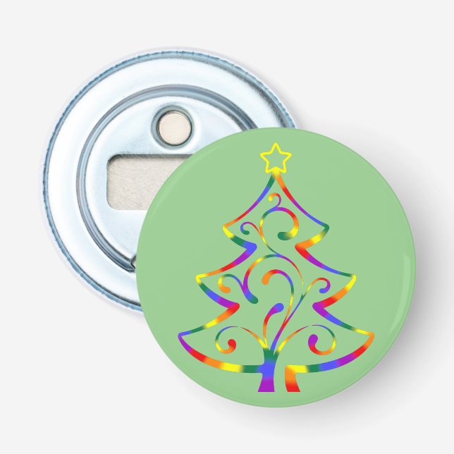 LGBT+ Pride Christmas Tree Button Bottle Opener (Front)