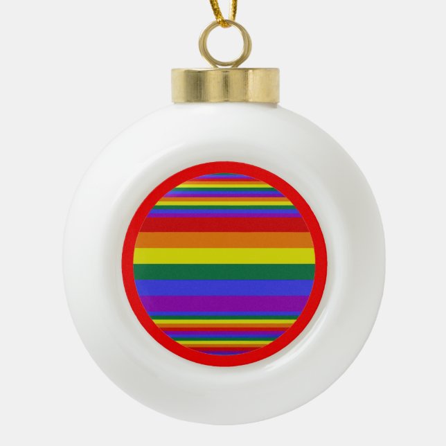 LGBT Pride Colours  Ceramic Ball Christmas Ornament (Front)
