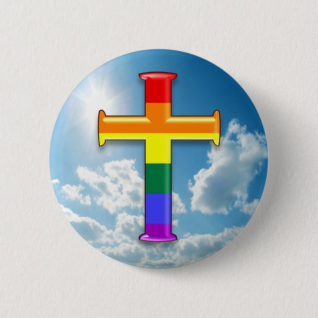 LGBT Pride Cross 6 Cm Round Badge (Front)