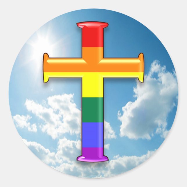 LGBT Pride Cross Classic Round Sticker (Front)