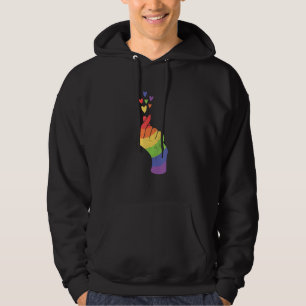 LGBT Pride Equality LGBTQ Hand Heart Rainbow Gay L Hoodie