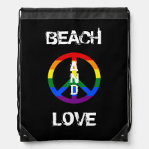 LGBT Pride Flag Peace Sign Beach & Love Graffiti 