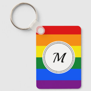 LGBT pride flag with a custom initial Key Ring