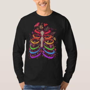 Lgbt Pride Flower Rib Cage Rainbow Skeleton Xray   T-Shirt