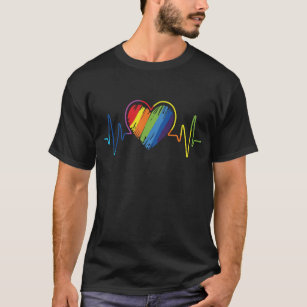 LGBT Pride Gay Lesbian Modern Rainbow Heartbeat T-Shirt