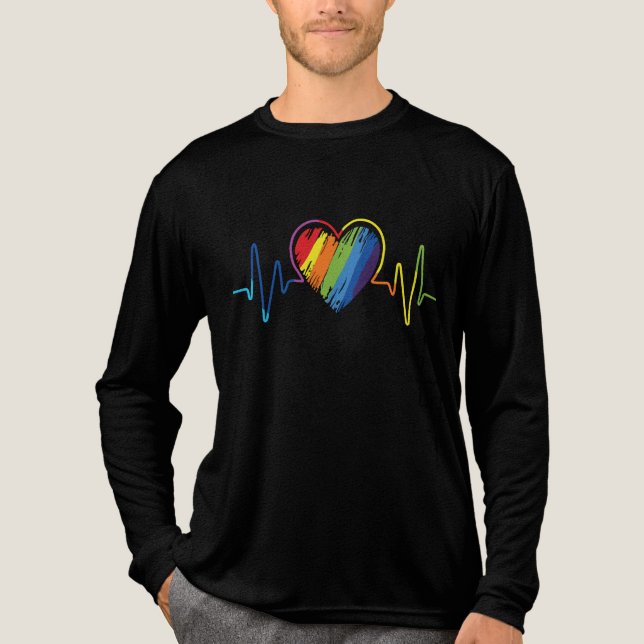 LGBT Pride Gay Lesbian Modern Rainbow Heartbeat Tri-Blend Shirt (Front)