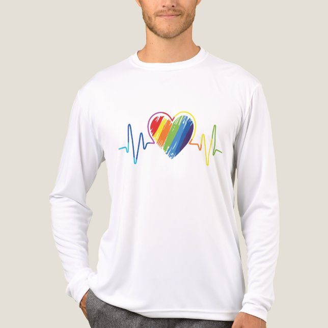 LGBT Pride Gay Lesbian Modern Rainbow Heartbeat Tri-Blend Shirt (Front)