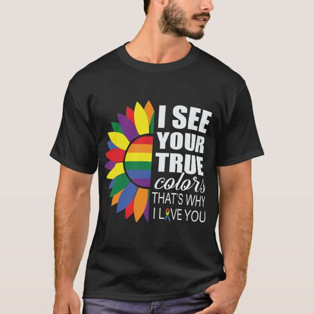 LGBT Pride Gay Lesbian Modern Rainbow Sunflower T-Shirt (Front)