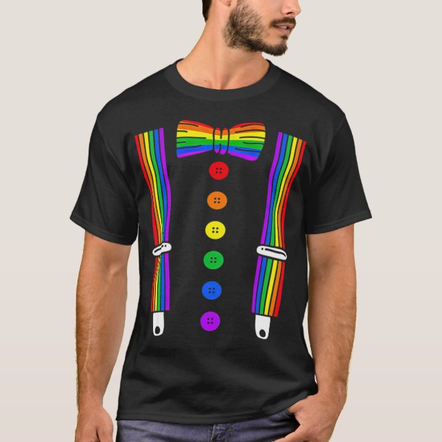 LGBT Pride Gay Rainbow Tuxedo Suspenders T -standa T-Shirt (Front)