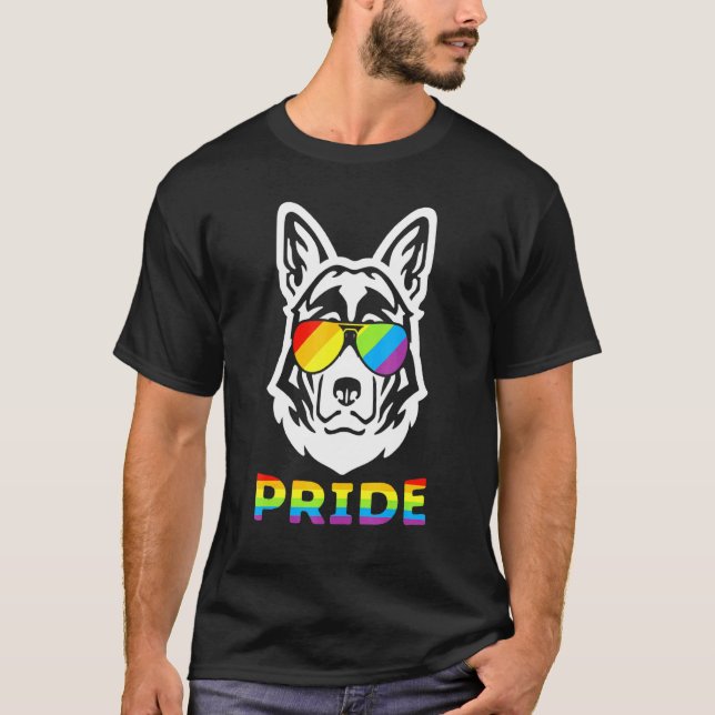 Lgbt Pride German Shepherd Rainbow Flag Support Su T-Shirt (Front)