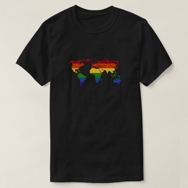 LGBT Pride Glitter World Map T-Shirt (Design Front)