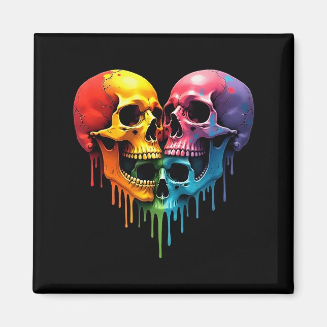 Lgbt Pride Halloween Horror Skeleton Skull Rainbow Magnet (Front)