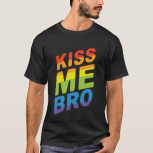 LGBT PRIDE Kiss Me Bro Modern Rainbow Typography T-Shirt