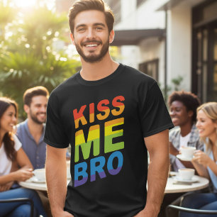 LGBT PRIDE Kiss Me Bro Modern Rainbow Typography T-Shirt