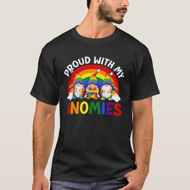 LGBT Pride LGBTQ Rainbow Gnomies Proud with my Gno T-Shirt (Front)