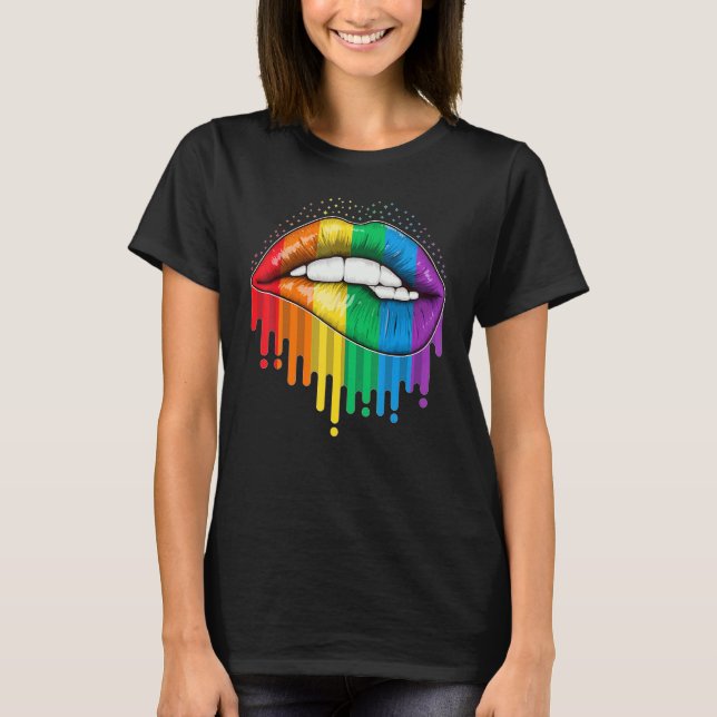 Lgbt Pride Lips Rainbow Gay Lesbian Bisexual Trans T-Shirt (Front)
