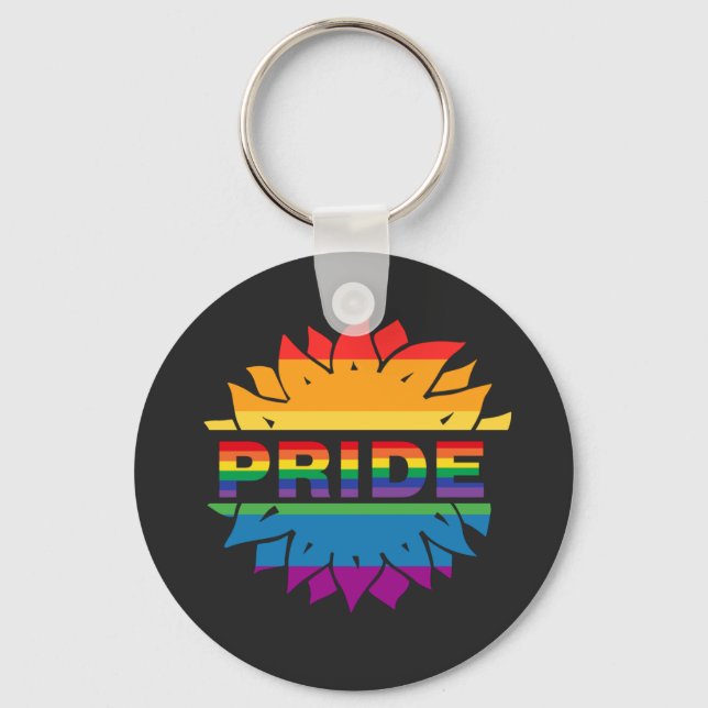 LGBT+Pride love. rainbow flower Button Magnet Bott Key Ring (Front)