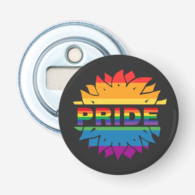LGBT+Pride love. rainbow flower Button Magnet Bottle Opener (Front)