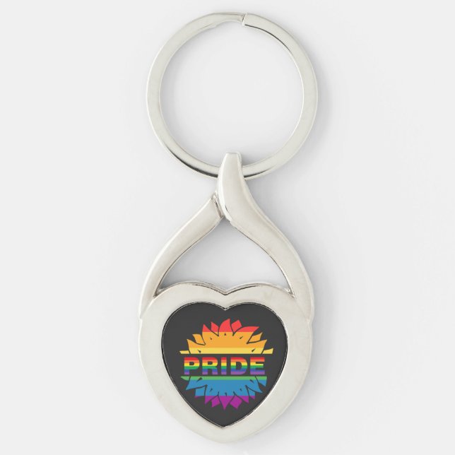 LGBT+Pride love. rainbow flower  Keychain (Front)