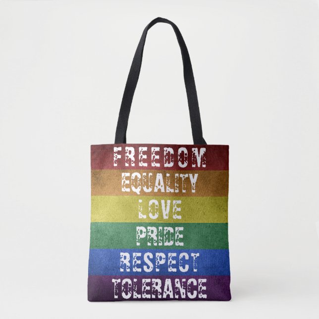 LGBT Pride Modern Rainbow Stripes Flag Tote Bag (Front)